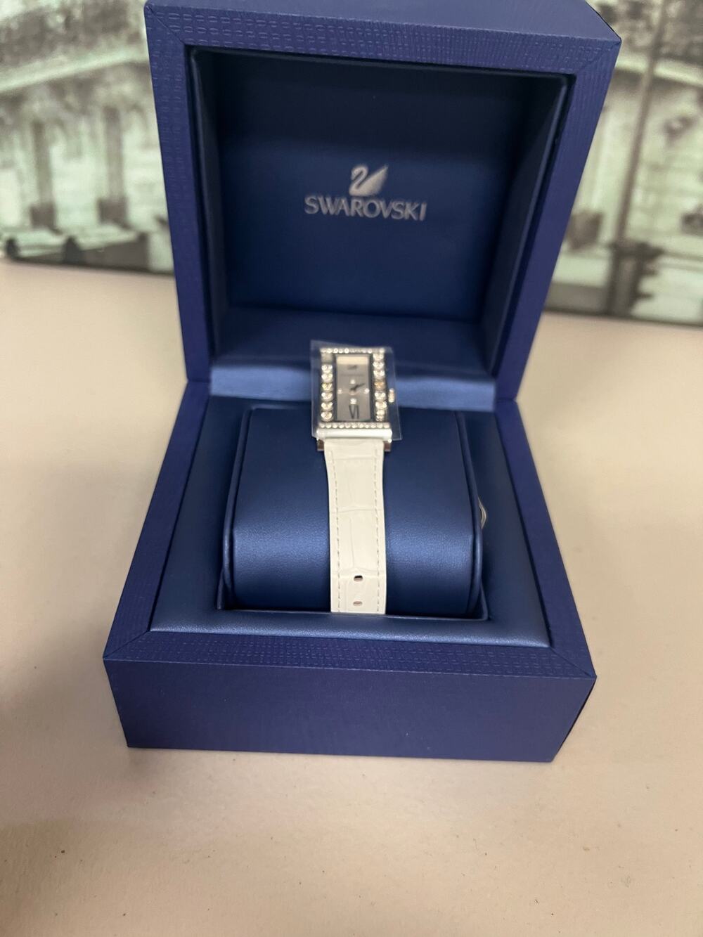 Swarovski 5096680 Lovely Crystals Square White Leather Lady Watch Swiss Made